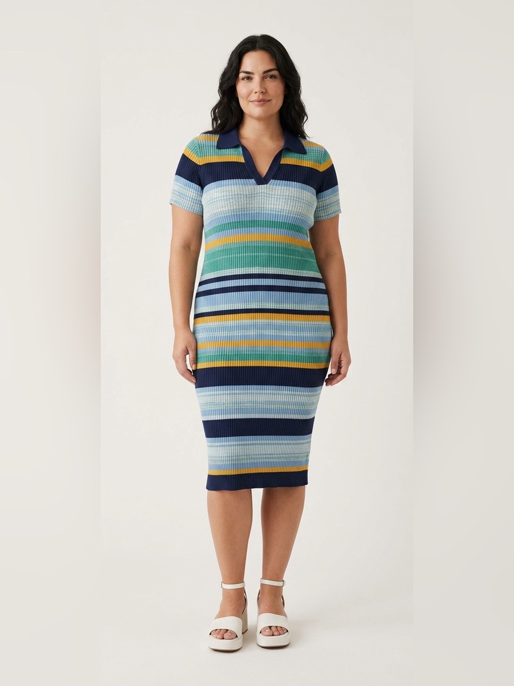 Terra & Sky Ribbed Stripped Polo Dress Size 2X EUC